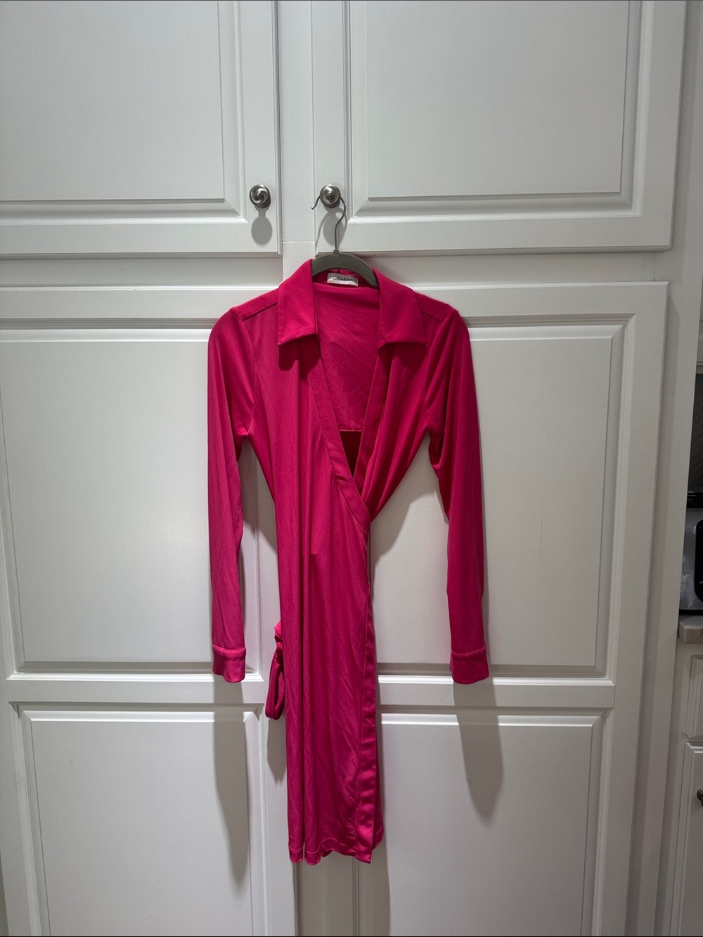 Calvin Klein Hot Pink Wrap Dress with Collar